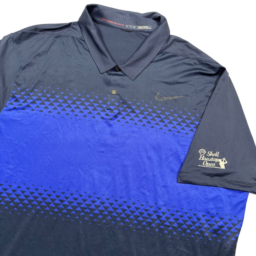Nike Tiger Woods Collection Polo Men 2XL Navy Blue Colorblock Shell Houston Open